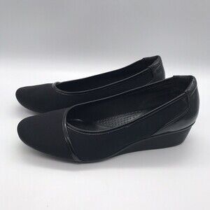 C.P. Company Women's size 9W Black on Black Fabric & Patent Wedge Comfort Shoes